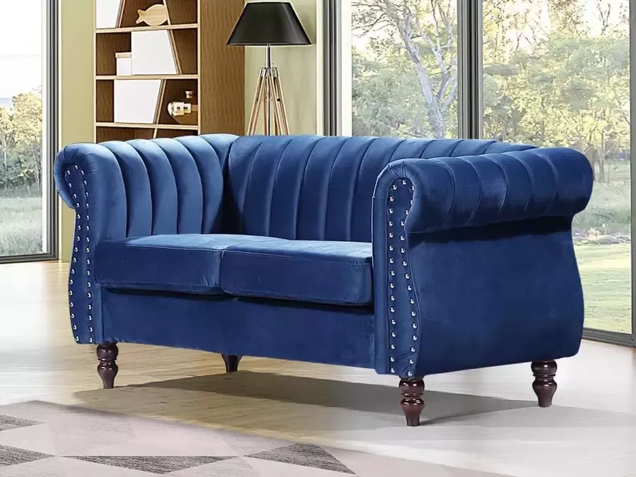 Vente-unique Tweezitsbank chesterfield in koningsblauw fluweel TRUMBO L 150 cm x H 77 cm x D 78 cm - Foto 2
