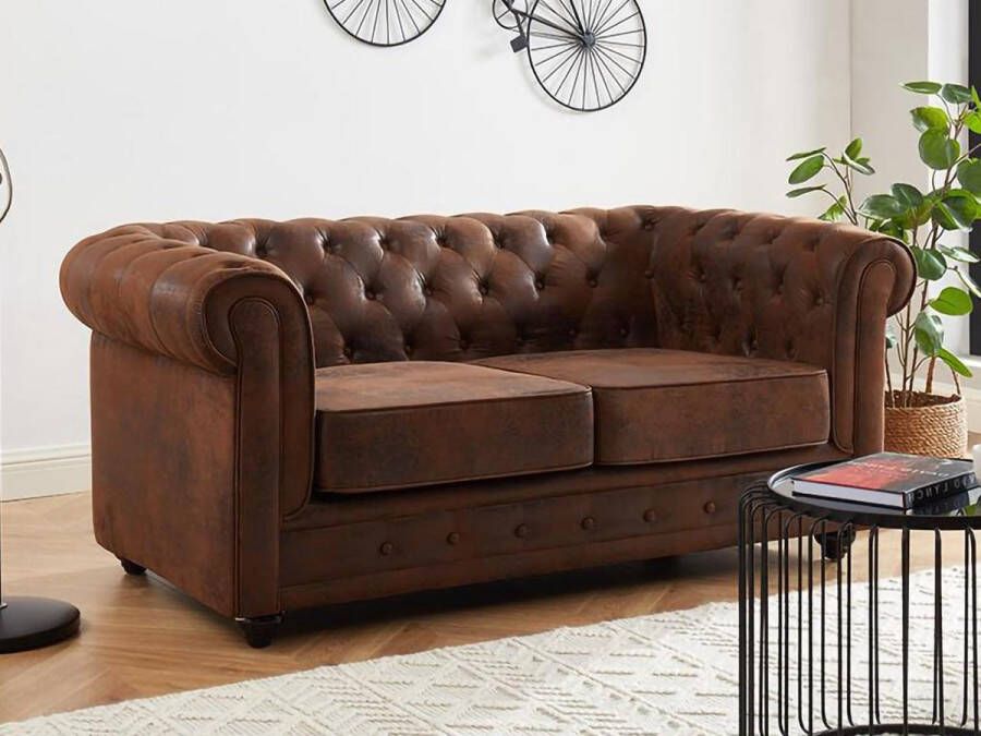 Vente-unique Tweezitsbank CHESTERFIELD van microvezel met vintage look L 168 cm x H 72 cm x D 88 cm - Foto 2