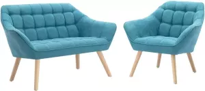 Tweezitsbank en fauteuil CASERTA Stof Blauw L 127 cm x H 77 cm x D 73 cm