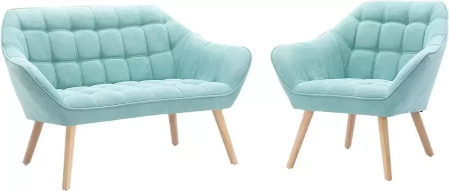 Vente-unique Tweezitsbank en fauteuil CASERTA Stof Blauwgroen L 127 cm x H 77 cm x D 73 cm