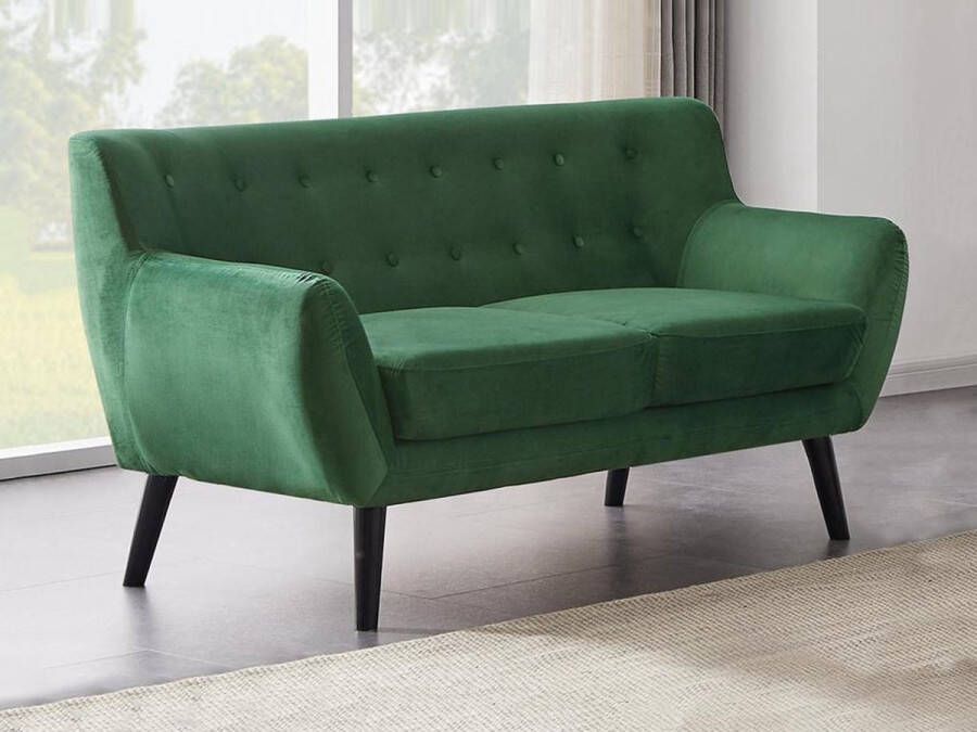Vente-unique Tweezitsbank in sparrengroen fluweel SERTI L 158 cm x H 81 cm x D 80.5 cm