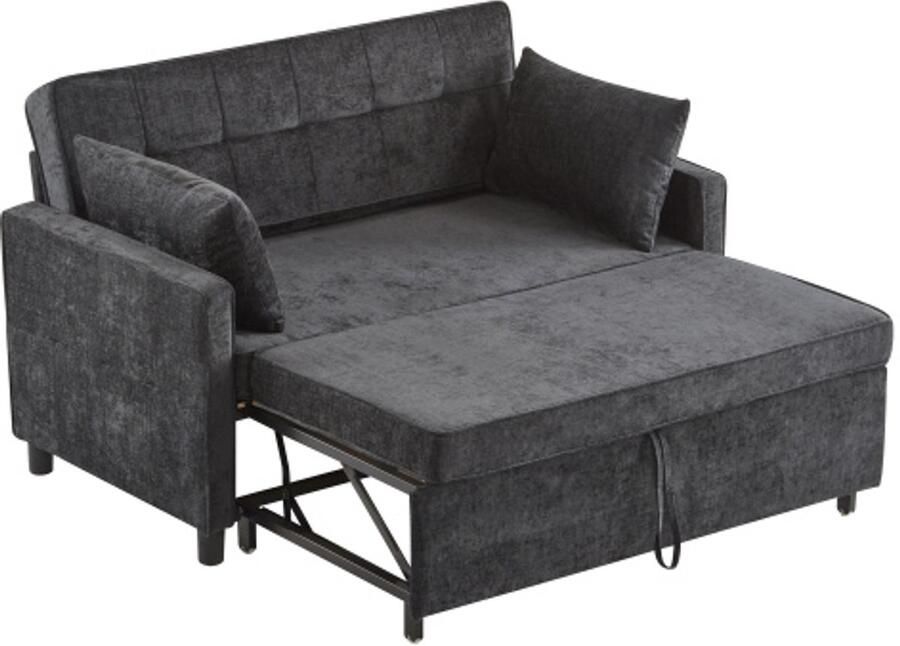 Tweezitsbank tweepersoons slaapbank verstelbare rugleuning chenillestof schuim met hoge dichtheid woonkamerbank bank met bedfunctie zwart