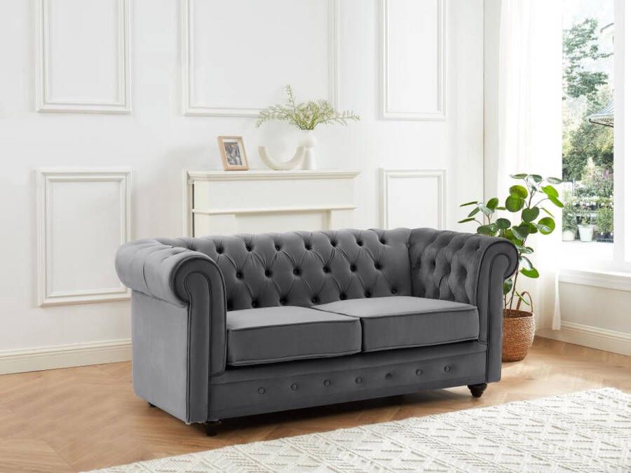 Vente-unique Tweezitsbank van antracietkleurig velours CHESTERFIELD L 168 cm x H 72 cm x D 88 cm - Foto 3