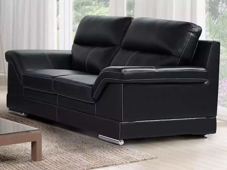 Vente-unique Tweezitsbank van buffelleer MONIKA Zwart L 190 cm x H 100 cm x D 103 cm - Foto 3