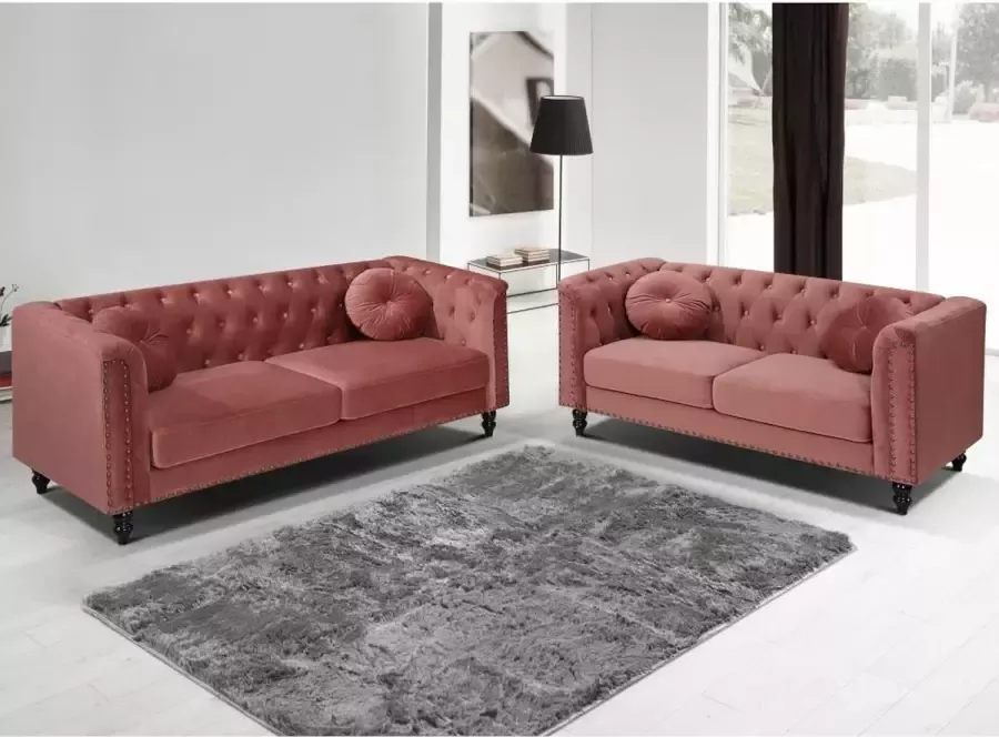 Vente-unique Tweezitsbank van fluweel TURNER Oudroze L 163 cm x H 79 cm x D 77 cm - Foto 4