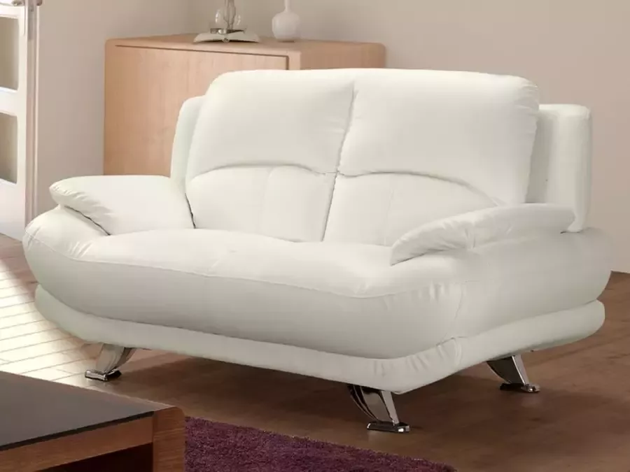 Vente-unique Tweezitsbank van kunstleer MUSKO Wit. L 150 cm x H 89 cm x D 91 cm - Foto 4