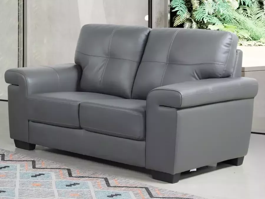 Vente-unique Tweezitsbank van leer HAZEL Grijs L 161 cm x H 89 cm x D 93 cm - Foto 2