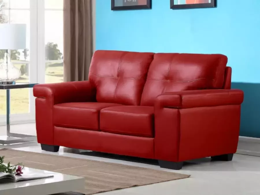 Vente-unique Tweezitsbank van leer HAZEL Rood L 161 cm x H 89 cm x D 93 cm - Foto 2