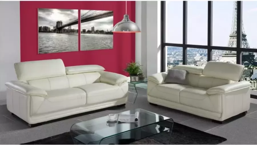 Vente-unique Tweezitsbank van leer MACELO Ivoor wit L 170 cm x H 75 cm x D 97 cm - Foto 5