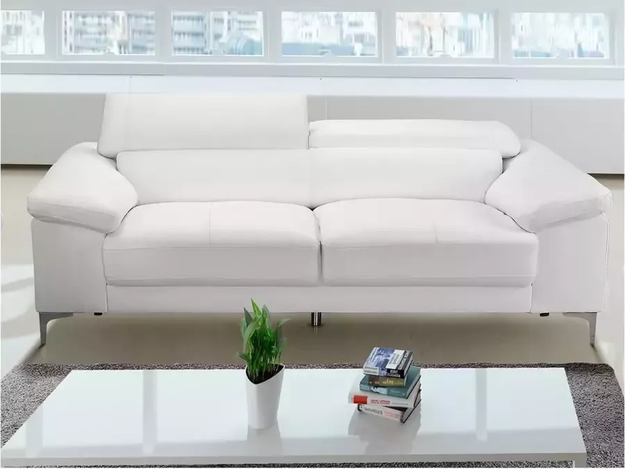 Vente-unique LINEA SOFA Tweezitsbank van leer SOLANGE Wit L 176 cm x H 90 cm x D 103 cm