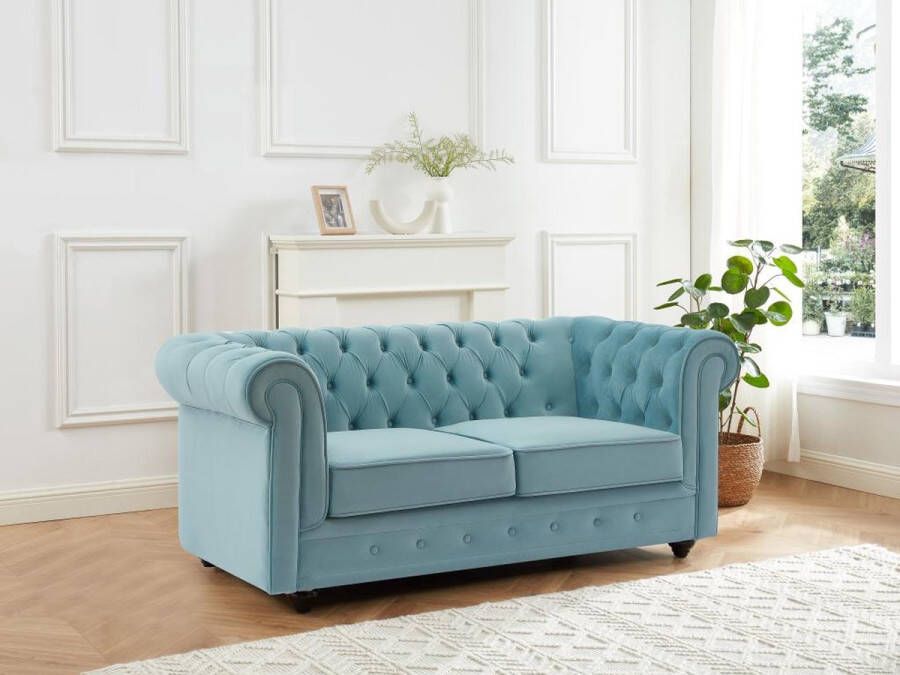 Vente-unique Tweezitsbank van pastelblauw velours CHESTERFIELD L 168 cm x H 72 cm x D 88 cm - Foto 4