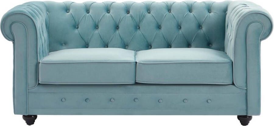 Vente-unique Tweezitsbank van pastelblauw velours CHESTERFIELD L 168 cm x H 72 cm x D 88 cm - Foto 3