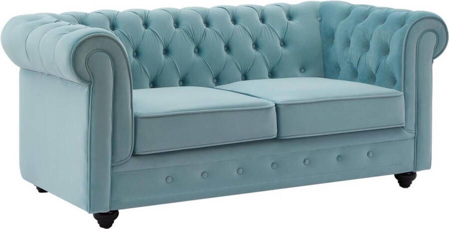 Vente-unique Tweezitsbank van pastelblauw velours CHESTERFIELD L 168 cm x H 72 cm x D 88 cm - Foto 2