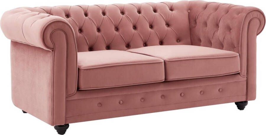 Vente-unique Tweezitsbank van pastelroze fluweel CHESTERFIELD L 168 cm x H 72 cm x D 88 cm - Foto 2