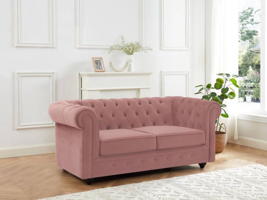 Vente-unique Tweezitsbank van pastelroze fluweel CHESTERFIELD L 168 cm x H 72 cm x D 88 cm - Foto 3
