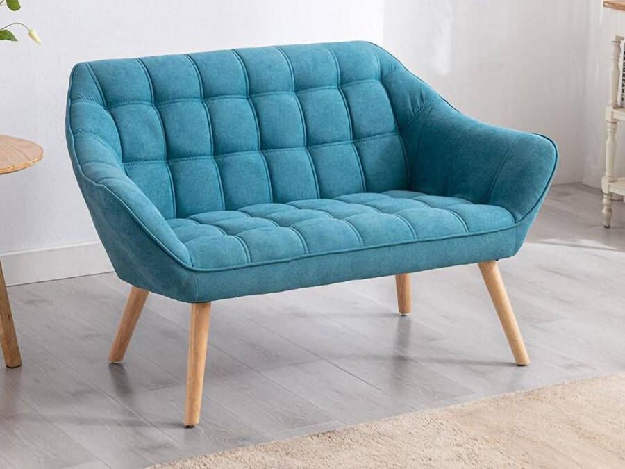 Vente-unique Tweezitsbank van stof CASERTA Blauw L 127 cm x H 77 cm x D 73 cm - Foto 2