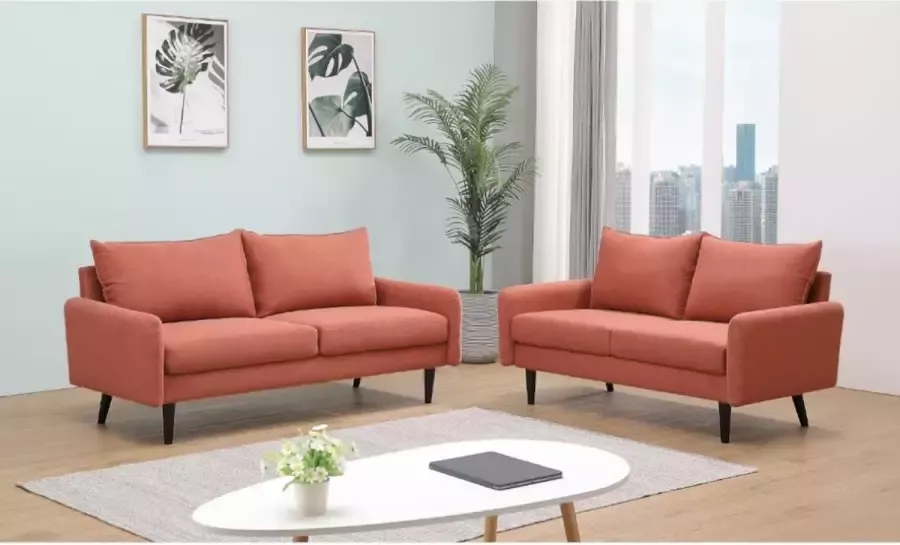 Vente-unique Tweezitsbank van stof HALIA Terracotta L 146 cm x H 83 cm x D 81 cm - Foto 3