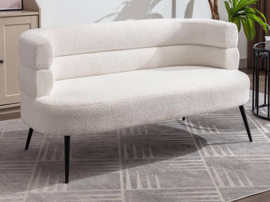 Vente-unique Tweezitsbank van witte boucléstof CAMEDO L 145 cm x H 73 cm x D 74 cm