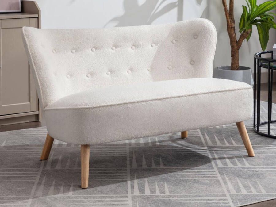 Tweezitsbank van witte boucléstof LOCARNO L 130 cm x H 76 cm x D 80 cm