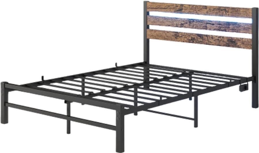Twijfelaar 120x200cm Zonder Matras Platformbed Metalen Bed Met Led En Usb Met Hoofdbord Onderbed Opbergruimte Stevige Stalen Lamellen Geluidsvrij Eenvoudige Montage Geen Boxspring Nodig Voor Slaapkamer