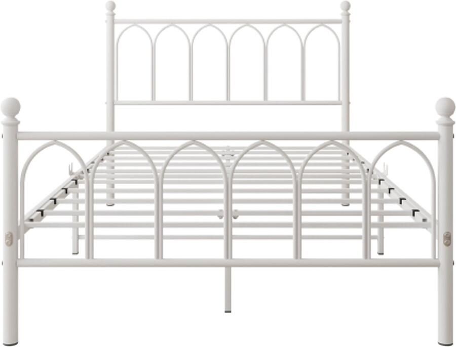 Twijfelaar 120x200cm Zonder Matras Platformbed Metalen Bed Wit Met Led En Usb Vintage Hoofd En Voetbord Stevige Stalen Latten Onderbed Opbergruimte Geen Boxspring Nodig Voor Slaapkamer