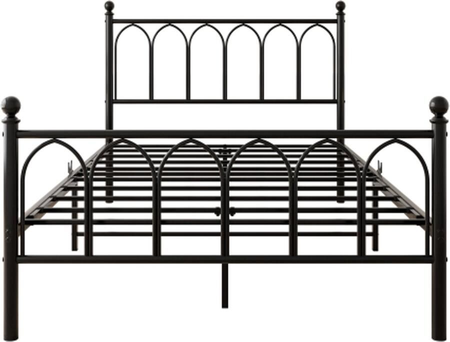 Twijfelaar 120x200cm Zonder Matras Platformbed Metalen Bed Zwart Met Led En Usb Vintage Hoofd En Voetbord Stevige Stalen Latten Onderbed Opbergruimte Geen Boxspring Nodig Voor Slaapkamer