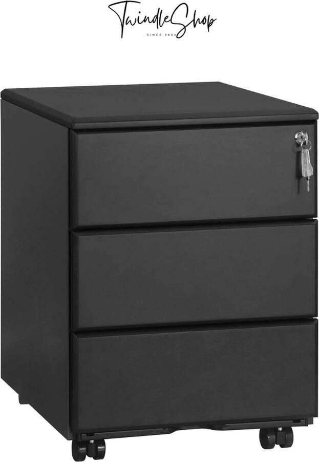 Woltu TwindleShop Woltu Afsluitbare Archiefkast Kantoorkast Dossierkast Roldeurkast Archiefkasten Met Slot Zwart 39 x 52.4 x 54 cm (L x B x H)