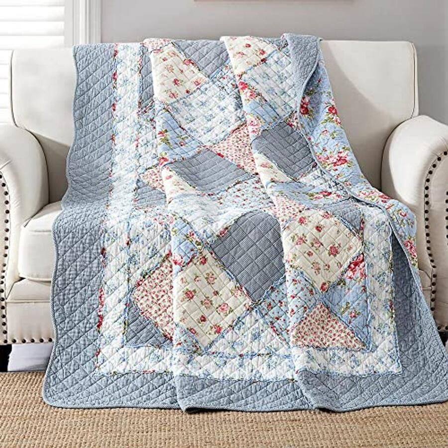 Twinning Patchwork Quilt Lichtgewicht Katoenen Omkeerbare Dekbeddeken voor Slaapkamer en Bank