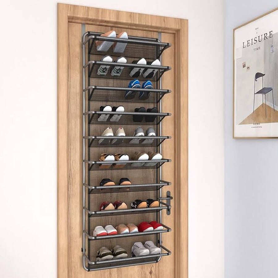 TZAMLI Over de Deur Schoenenrek met 10 niveaus Hangende Schoenenkast Schoenenrek Metalen Schoenenorganizer voor voorraadkast (Mat Wit 55 x 19.5 x 159 cm)