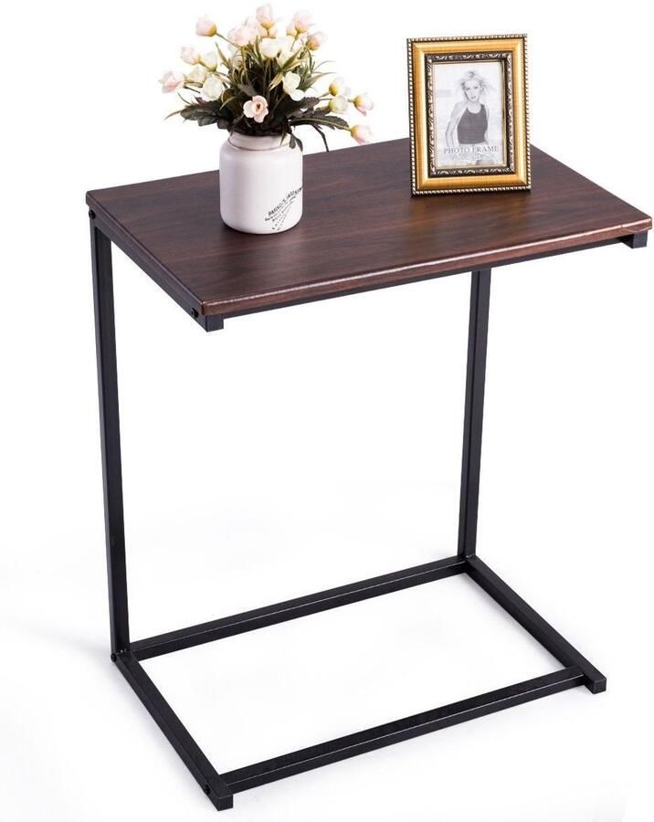 U-vormige Bijzettafel – Vaste Laptoptafel 55 x 35 x 65 cm Natuurlijke Houtkleur