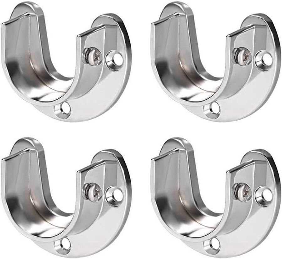 U-vormige wandkast stang sokkel kledingkast houder Set van 2 stuks Zinklegering 25 mm diameter Pack van 4 stuks Opbergoplossing voor kleding Montageaccessoires Ruimtebesparend