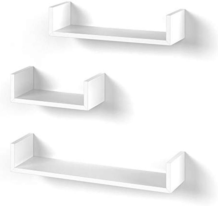 U-vormige Wandplank Set van 3 Wit 60 x 10 cm