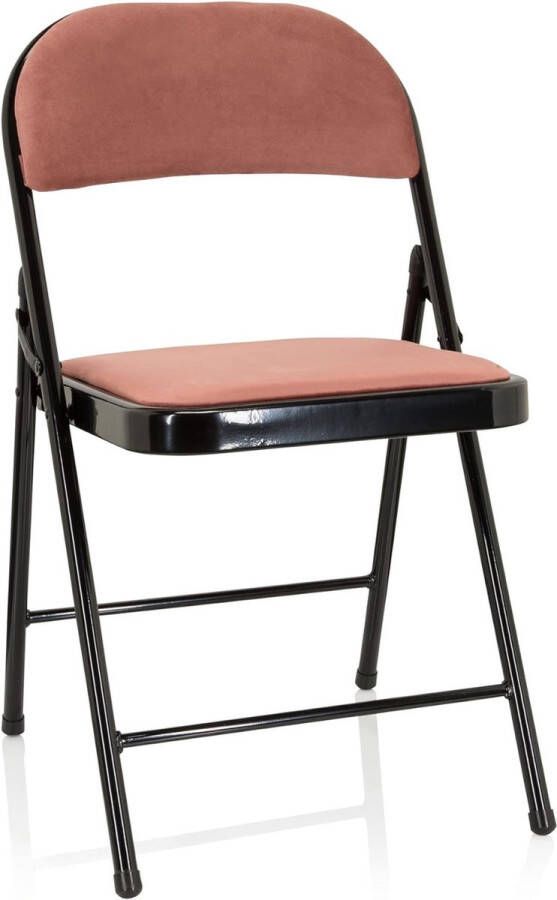 Udela 803013 klapstoel gestoffeerd fluwelen roze bezoekersstoel vouwstoel inklapbaar belastbaar tot 130 kg
