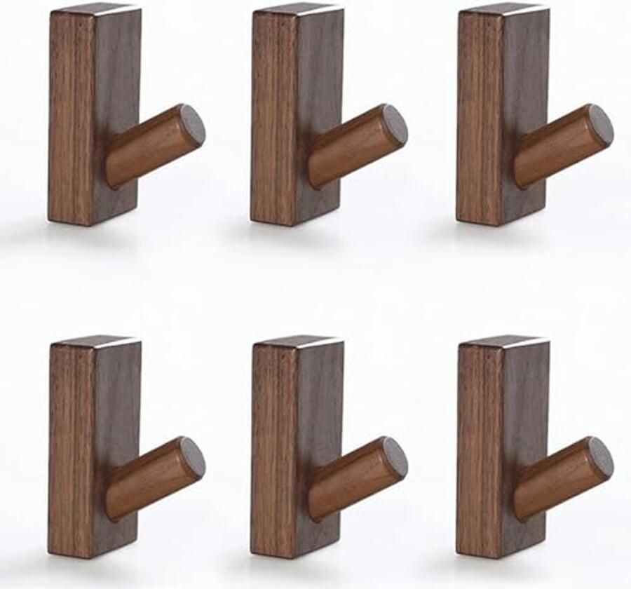 UFOVAOK 6Pack Houten Muurhaken Houten Kapstokken Wandmontage Enkele Organisator Hoedhanger Handdoekrekhaak Geschikt voor Woonkamer Slaapkamer Heavy Duty Kapstokken (Walnoot)