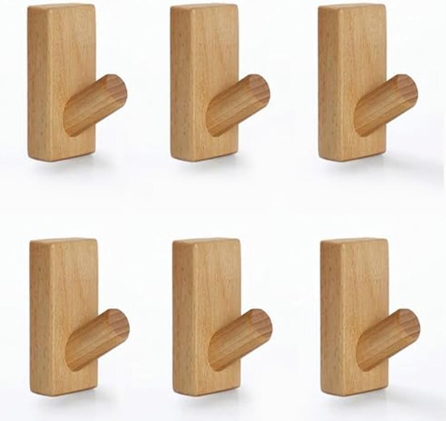UFOVAOK 6Pack Houten Muurhaken Houten Kapstokken Wandmontage Enkele Organisator Hoedhanger Handdoekrekhaak Geschikt voor Woonkamer Slaapkamer Zware Kapstokken (Beuken)