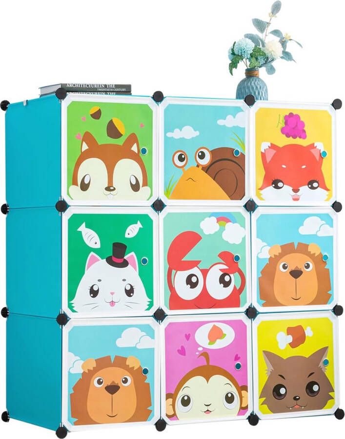 Uitbreidbaar kinderrek kinderkledingkast trappenrek boekenkast met deuren diepere vakken dan normaal (45 cm vs. 35 cm) 110 x 47 x 110 cm blauw