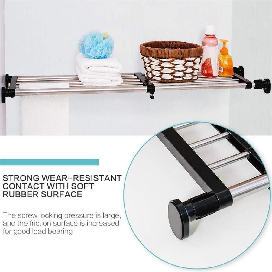 Uitbreidbare kast Spanning Plank Staaf Verstelbare Metalen Opbergrek Kast Organizer DIY Divider Separator Planken voor Garderobe Kast Keuken Badkamer Zwart 236-395 inch