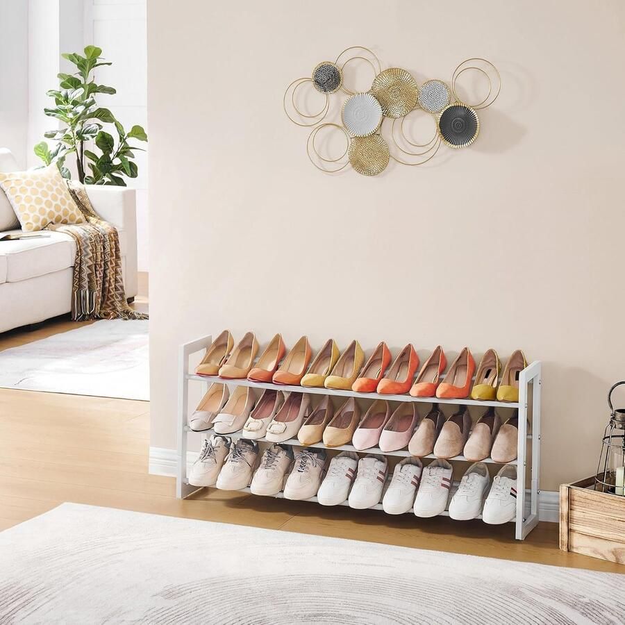 “Uitbreidbaar Schoenenrek – 3-Laags Verstelbare Schoenenorganizer van Metaal Vrijstaand Wit”