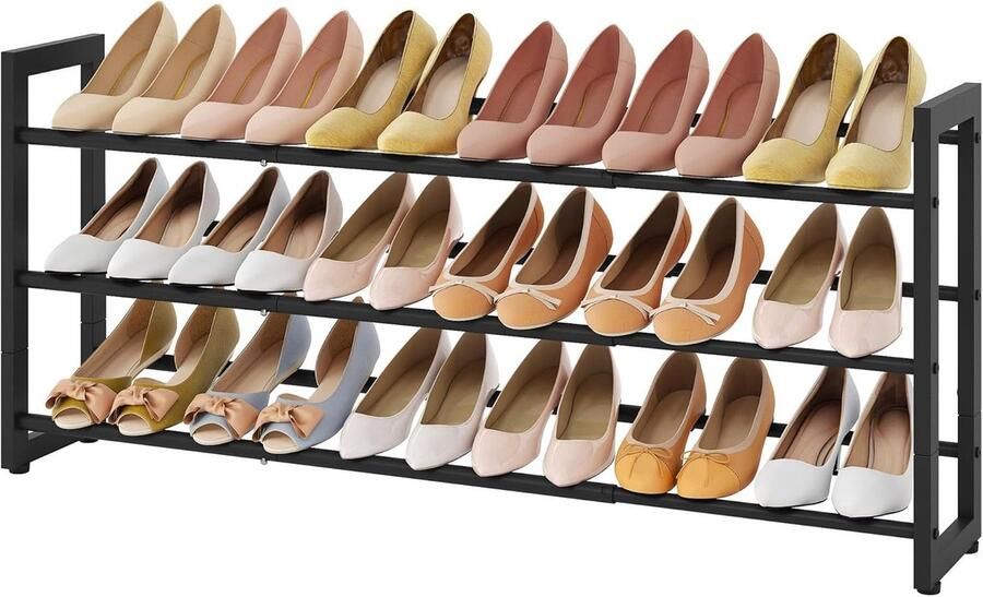 “Uitbreidbaar Schoenenrek – 3-Laags Verstelbare Schoenenorganizer van Metaal Vrijstaand Zwart”