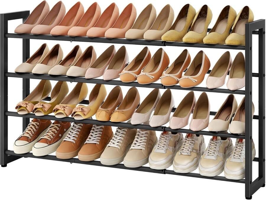 “Uitbreidbaar Schoenenrek – 4-Laags Verstelbare Schoenenorganizer van Metaal Vrijstaand Zwart”