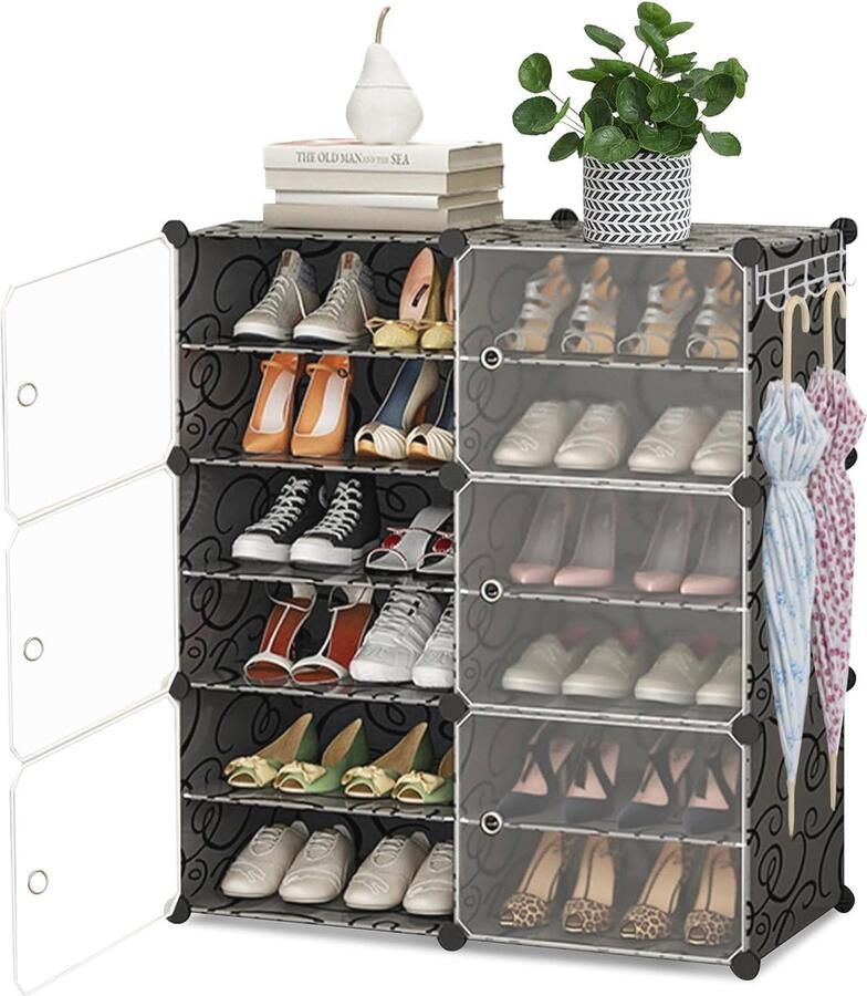 Uitbreidbaar schoenenrek met deuren en sleutelhouder voor 12-24 paar schoenen