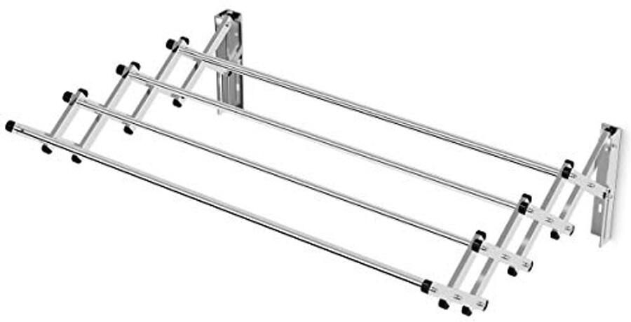 Uitbreidbaar Wandwasrek van Roestvrij Staal met 8 Stangen Ruimtebesparend Droogrek voor Badkamer en Bijkeuken