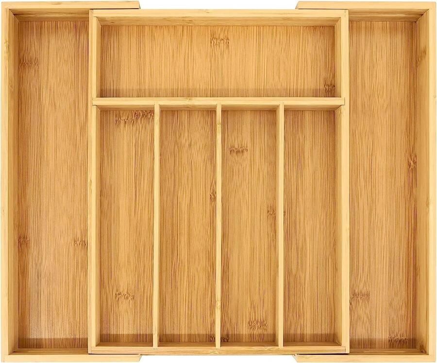 Uitbreidbare Bamboe Bestekorganizer Besteklade voor Lade en Gebruiksvoorwerpenhouder Multifunctionele Ladeopslag 5-7 Compartimenten