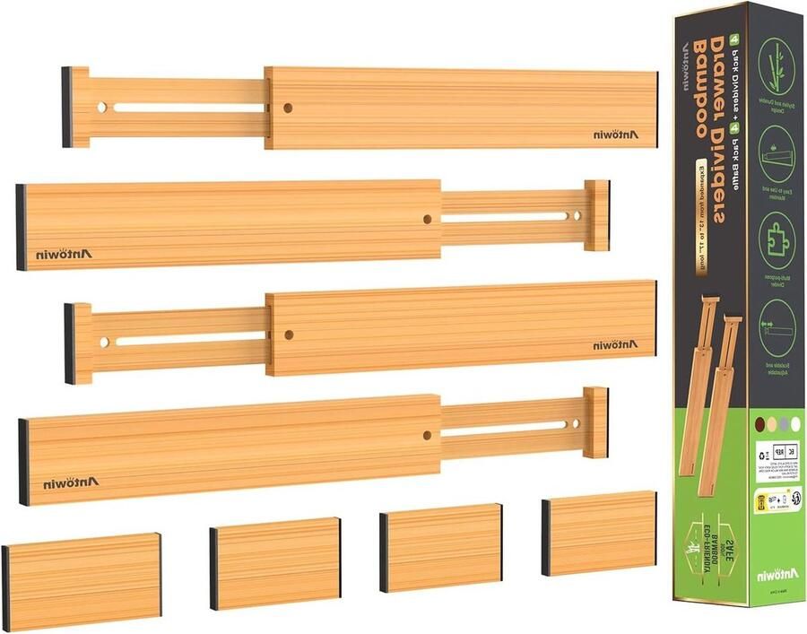 Uitbreidbare bamboe ladeverdelers verstelbare lade-organisatoren voor keukengerei kleding gereedschap badkamer babylade (set van 7)