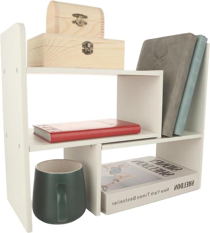 Uitbreidbare desktop boekenplank verstelbaar houten opslag organizer gratis stijl desktop boekenkast display rack kantoor en thuis benodigdheden bureau organizer wit Boekenplank