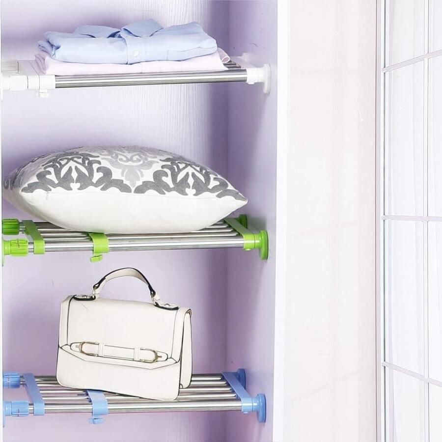 Uitbreidbare kast organizer planken zonder boren doe-het-zelf kastverdeler opbergrek multifunctioneel verstelbare lengte 40-60 cm blauw - Foto 3