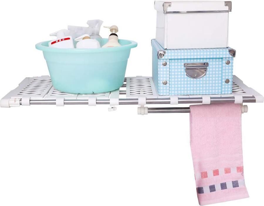 Uitbreidbare kast opbergplank multifunctioneel 1 stuk ivoor roestvrij staal en ABS kunststof 45-70 x 37 5 x 1 5 cm