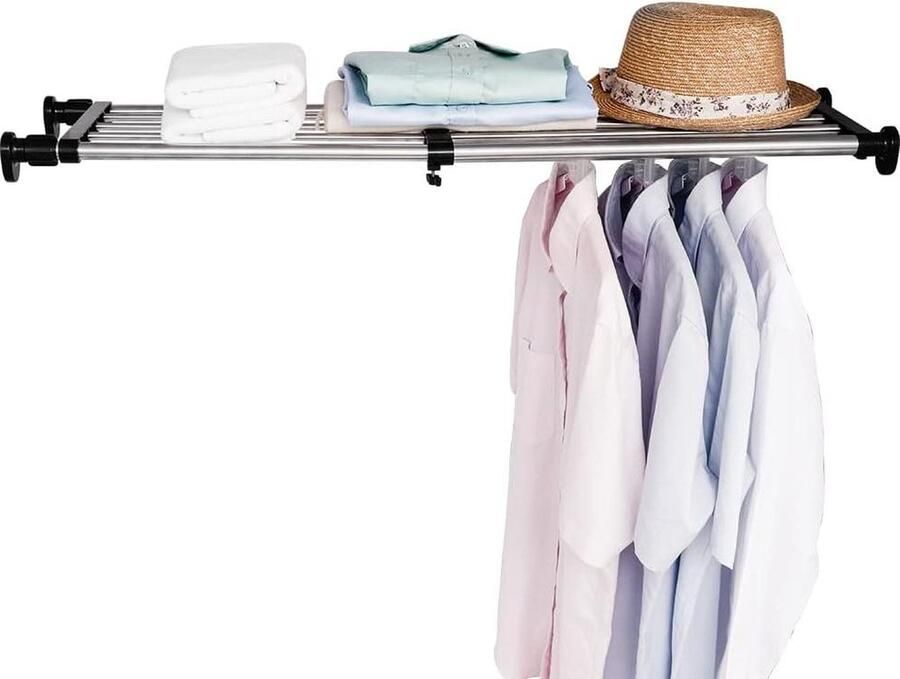 Uitbreidbare kast spanplank opbergrek kledingkast organizer-planken verdeler verstelbaar zwart keuken badkamer slaapkamer