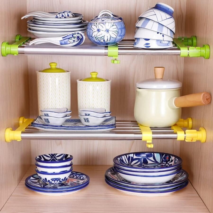 Uitbreidbare kast organizer zonder boren doe-het-zelf kastverdeler opbergrek verstelbaar 40-60 cm geel