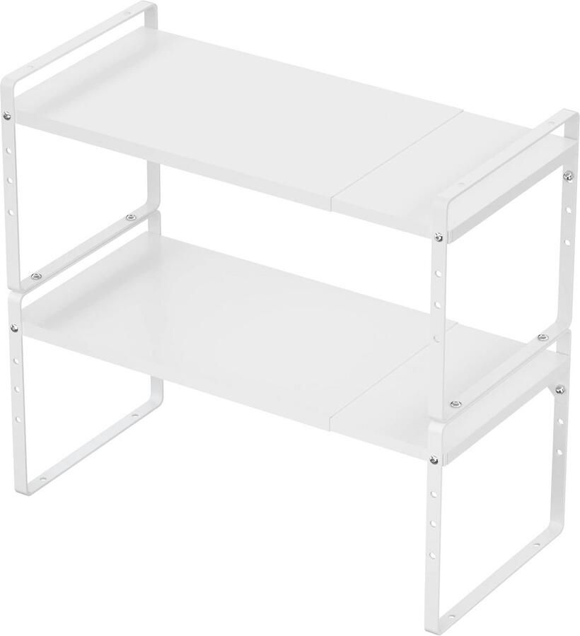 Uitbreidbare Kast Plank met Verstelbare Hoogte Set van 2 Stapelbare Opbergplank voor Keuken en Woonkamer